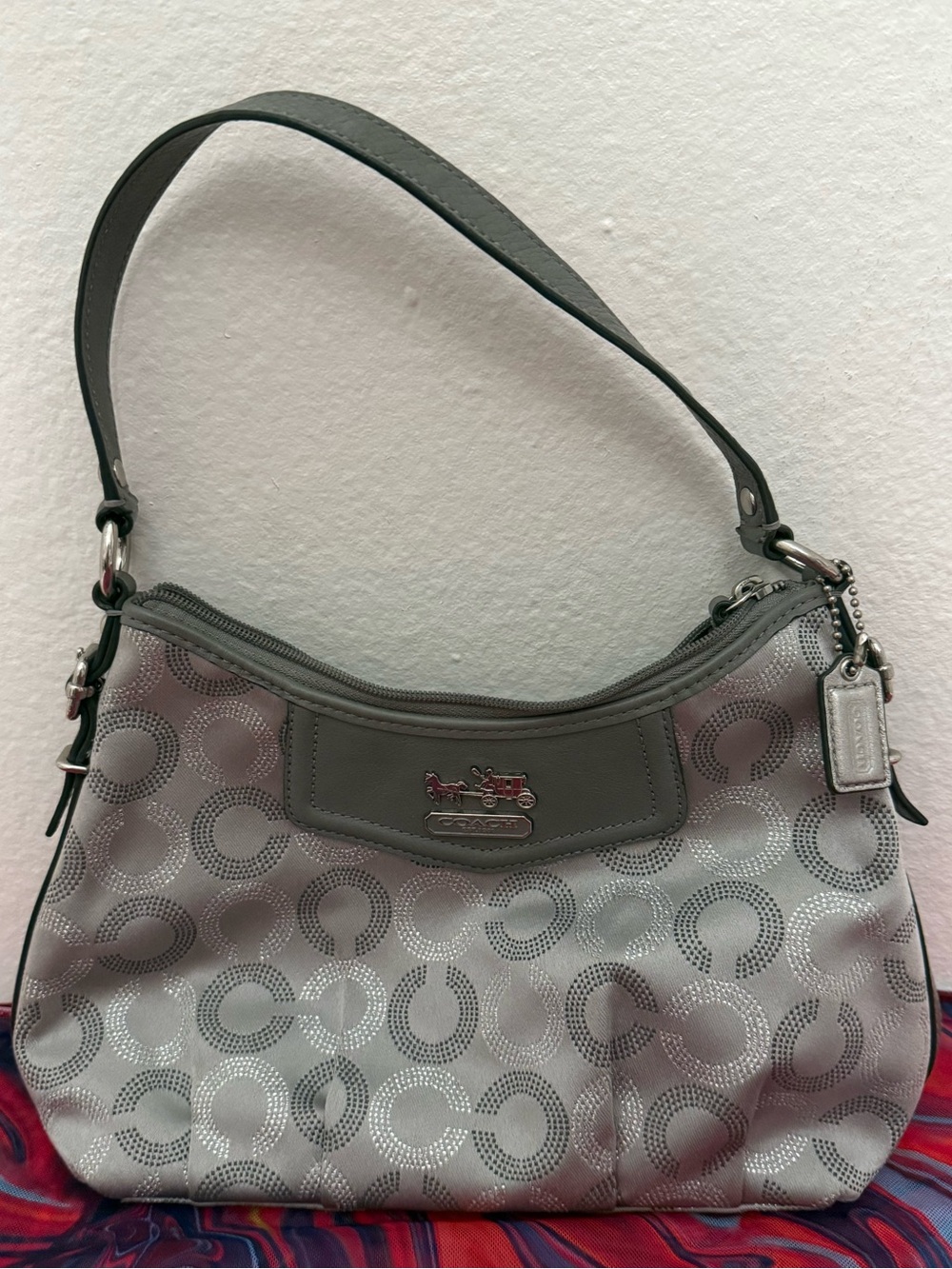 Vintage Coach Op Art Sateen Brooke Mini Baguette Metallic Purple Lining -44379💎
